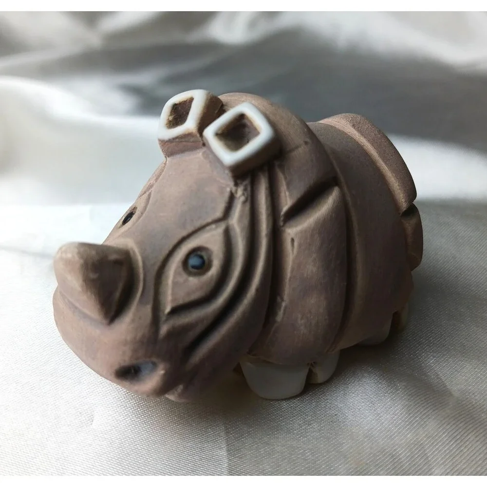 Vintage Artesania Rinconada Art Pottery Hand Crafted Clay Figurine-RHINO
